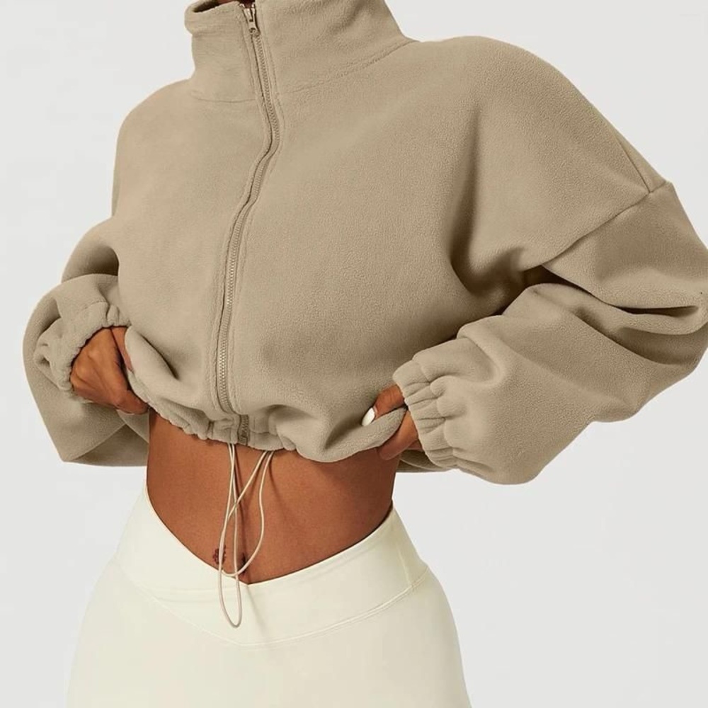 Beige Fleece Jacket with Zip - Picture 2 of 13